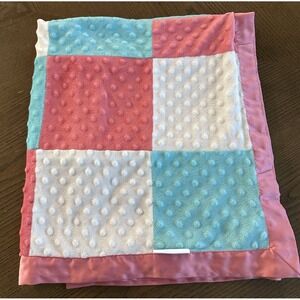 The PeanutShell Patchwork Baby Blanket Pink Aqua Blue White Minky Dot Lovey